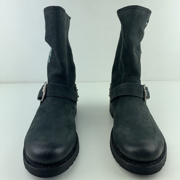 Womens Frye Boots Size 6.5 Veronica Stone Leather Bootie Goodyear Welt Buckles - Picture 6 of 12